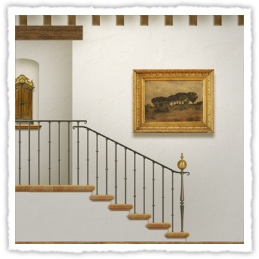 A Spanish wrought iron staircase and furniture