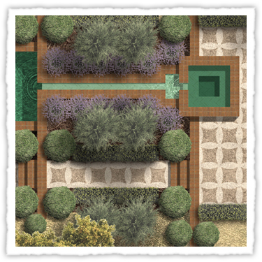 A rendering in plan view of a Spanish garden in California