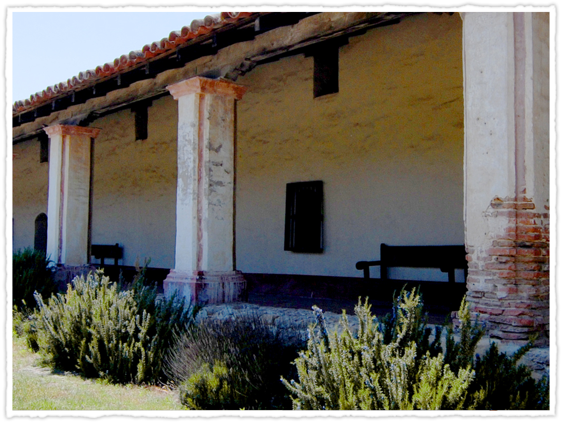 The columns of Mission la Purisima made of brick and plaster.